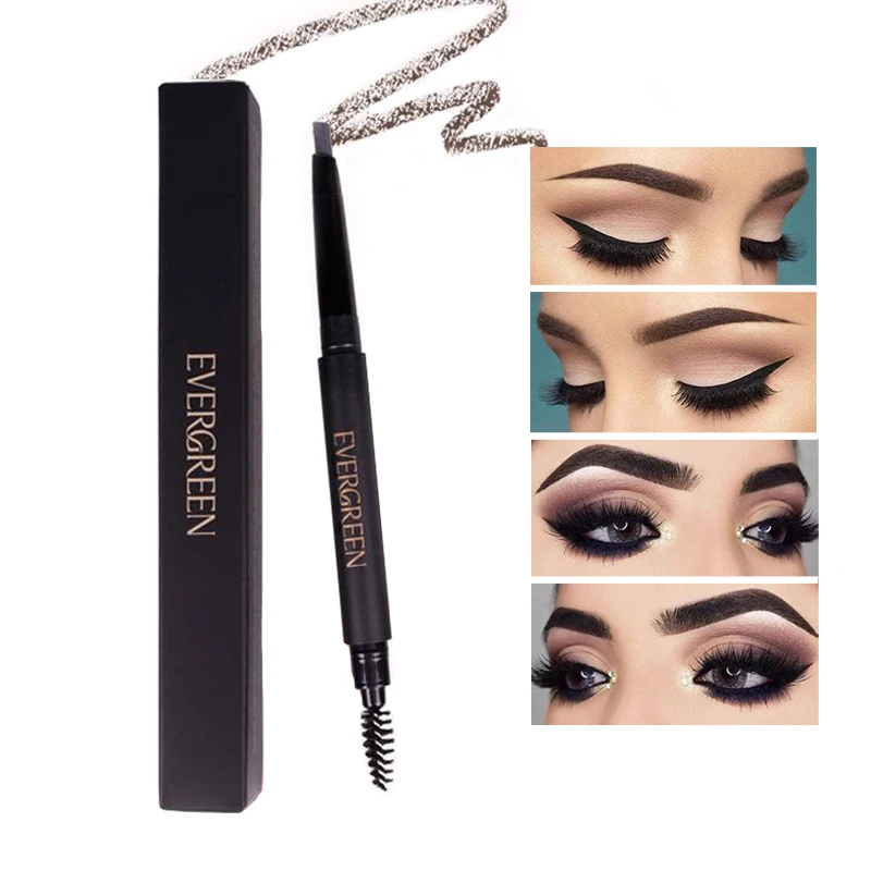 Индивидуальная торговая марка, настраиваемый пластиковый герметичный долговечный карандаш для бровей, тонкий водостойкий серый карандаш для бровей с кисточкой