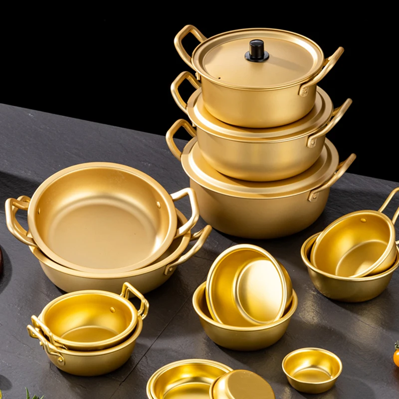 High quality Korean Gold aluminum cookware Casserole cooking soup & stock pots kitchen Tableware Ramen bowl