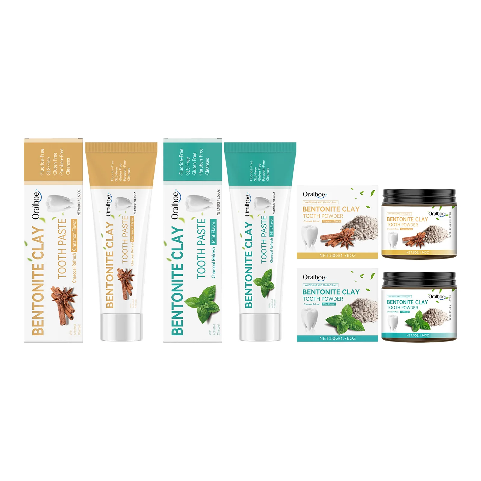 Hot selling ORALHOE long-lasting fragrance breath effectively cleanses tartar, whitens and repairs Bentonite clay toothpaste