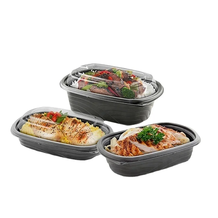 Customized black 1 Compartment Pp Plastic Takeout Box Microwave Safe To Go Fast Food Container Leakproof Takeout Tray With Lid
