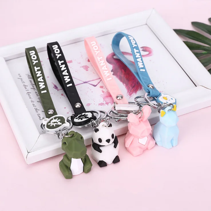 Creative Cartoon Geometric Cut Animal Key Chain Pendant Cute Dinosaur Panda Bag Key Pendant Small Gift