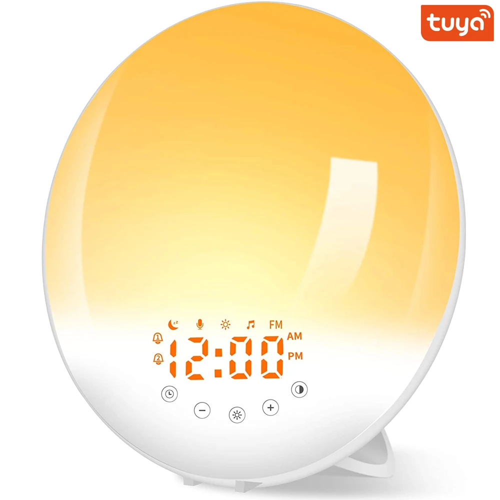 Tuya Smart WiFi Wake Up Light Sunrise Будильник 7 видов цветов восход/Закат FM радио цифровой Ночная для Alexa Google Home