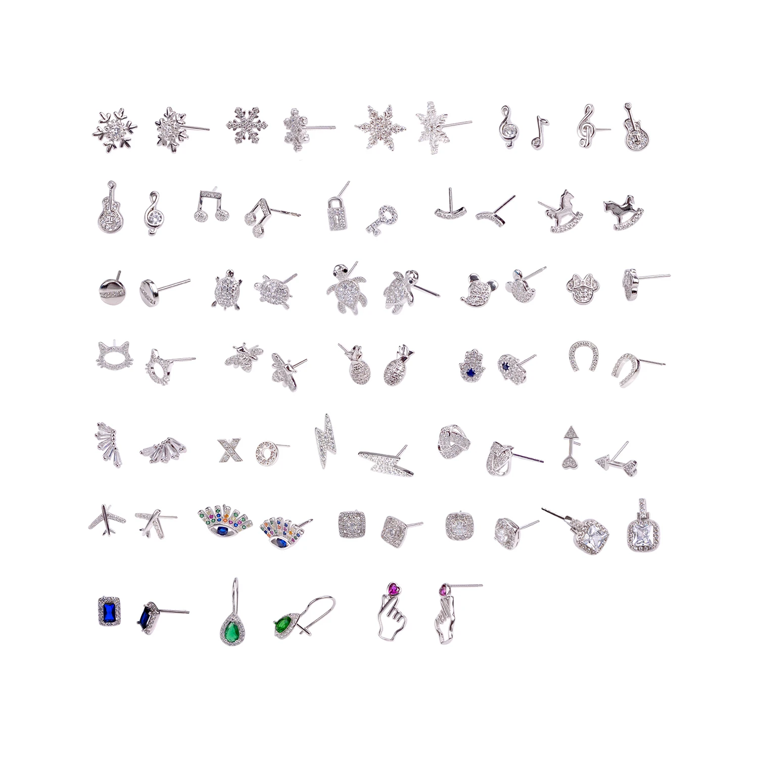 33 Multi Designs Micro Insert Cubic Zirconia S925 Sterling Silver Small Stud Earrings For Women Girls