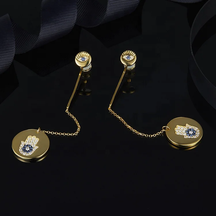 Customized 14k gold plated 925 sterling silver trendy personalized evil eye drop earrings with zircon