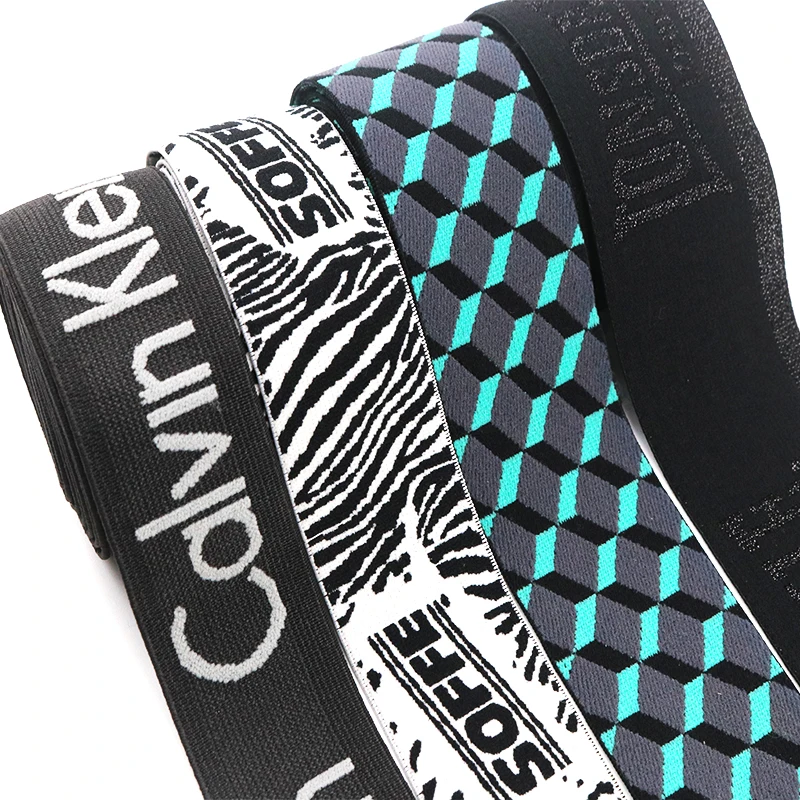 Low Moq 25mm 30mm 40mm  Custom Design Jacquard Elastic Band Webbing For Clothes Sport Underwear Elastic Waistband