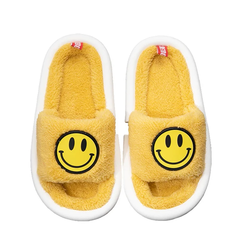 Cartoon cotton slippers autumn and winter smiling face home slippers antiskid indoor plush shoes lovely floor shoes