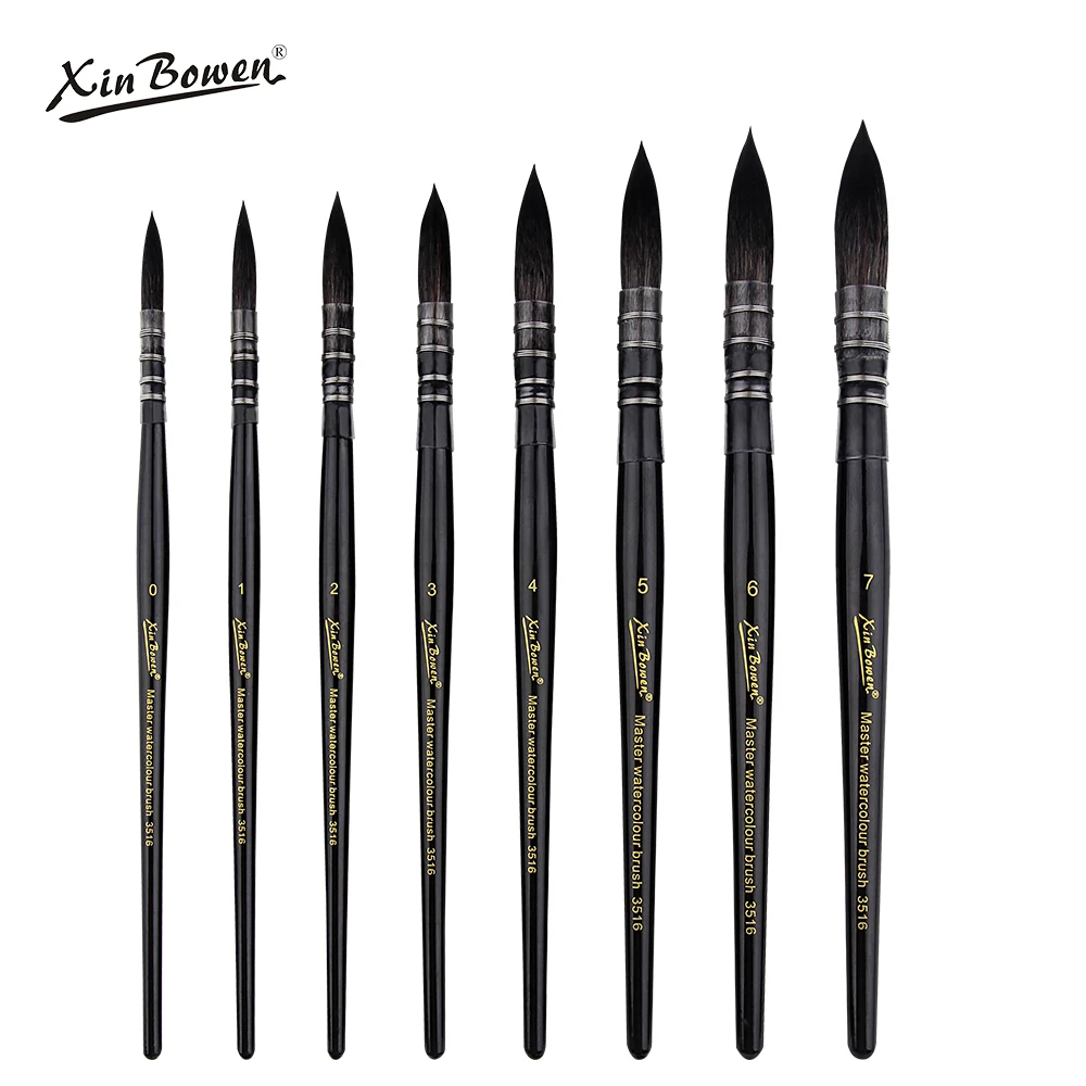 XinBowen Round Pointed Tip Soft Anti-shedding Squirrel Hair Professional Art Handmade Watercolor PaintBrush