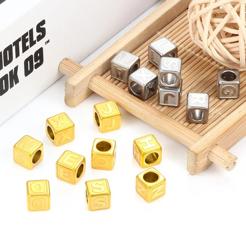 Кубик 8 мм с буквой A-Z бусины 0-9 из нержавеющей стали Европейские Бусины 5 большие отверстия металлические пробки для изготовления ювелирных изделий