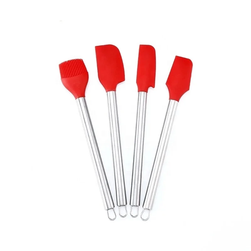 Wholesale High Temperature Baking Tools Kitchen baking Cooking Silicone Spatula Set with Stainless Steel Handle