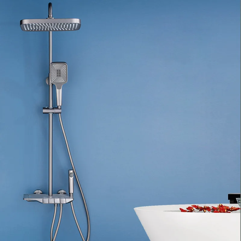 2024 wholesale piano key bathroom big rainfall black shower head column mixer faucet set of shower taps