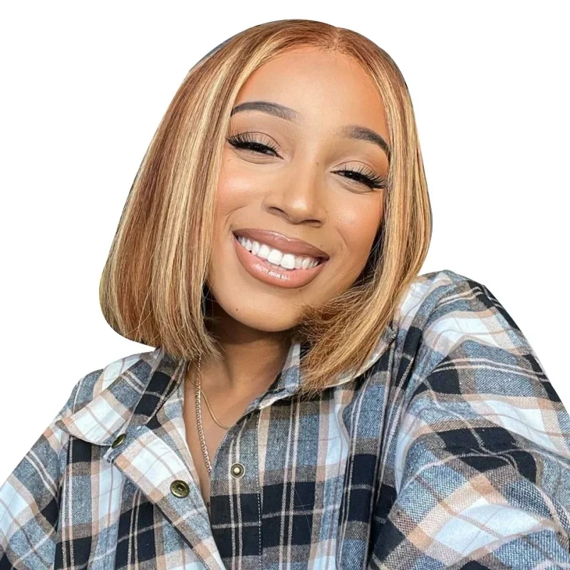 Vigorous 12 Inch Bob Brown Color Synthetic Wig For Lady Natural Relaxed Straight Short Shoulder Length Straight Wigs for Women