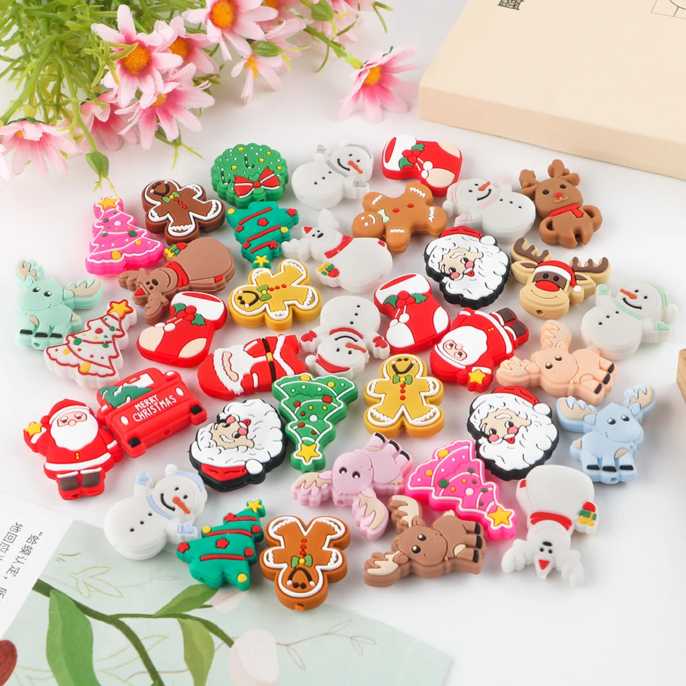 Wholesale Food Grade Beads DIY Pacifier Chain Accessories Baby Teething Charms Christmas Old Man Boots Tree SIlicone Focal Beads