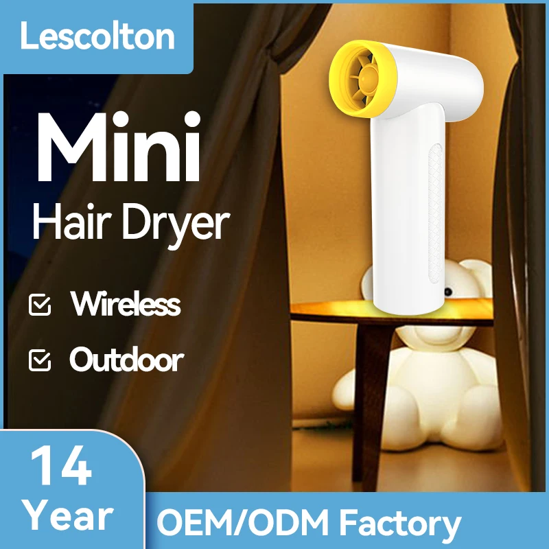 Lescolton Manufacturer Black Strong Wind Wireless Hair Blower Negative Ions 1600W High Speed Cold Mini Hair Dryer