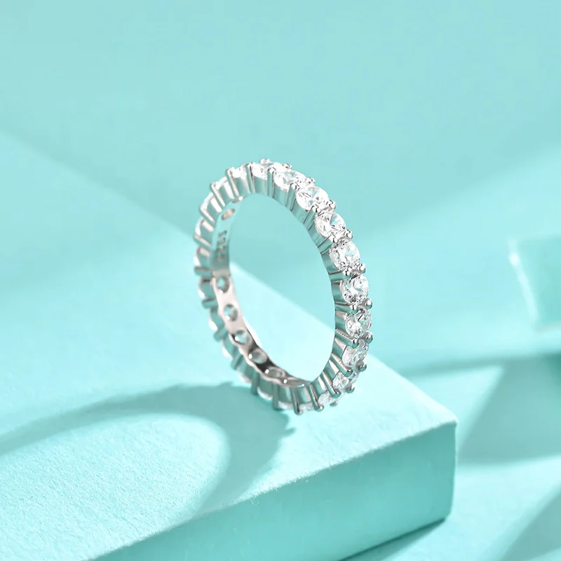 2022 silver cz eternity ring pave 3mm cubic zirconia engagement band 925 sterling silver round cut cubic zircon ring