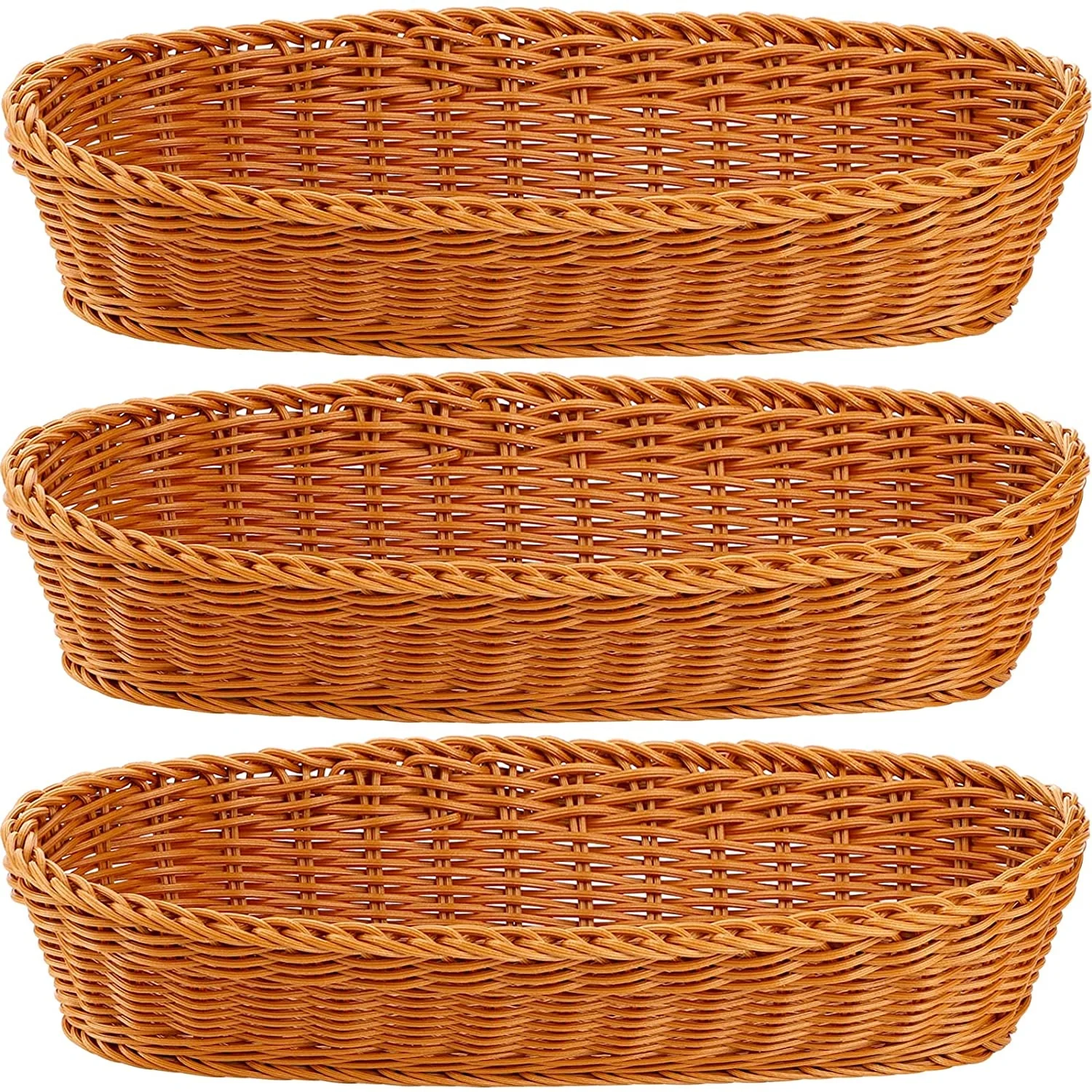 Wholesale Hand-woven Customs Supermarket Display Fruit and Vegetable Storage Display Square PP Plastic Rattan Basket Tray