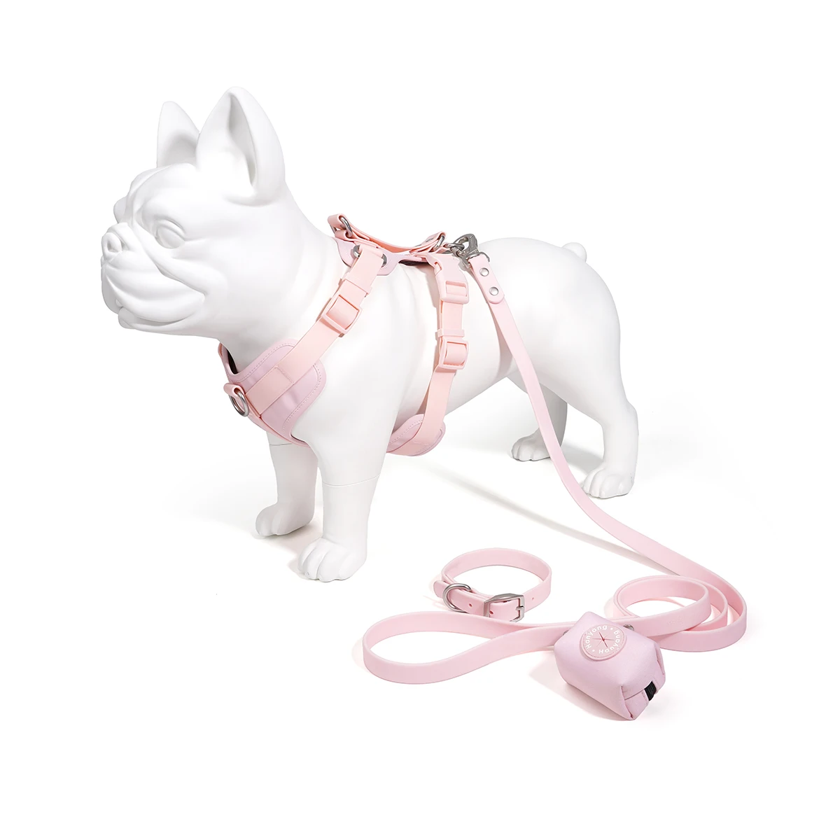 Custom pet accessories products pure color soft pvc coated dog collar leash harness set for dog running walking training hiking