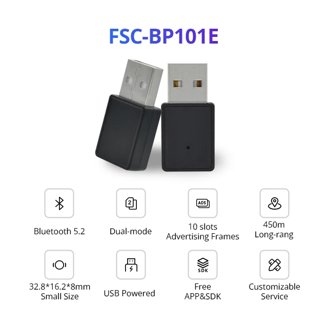 Feasycom Free SDK BT5.2 Dual-Mode IoT 450m Long Range IP40 OTA USB Bluetooth Programmable Beacon for Advertising