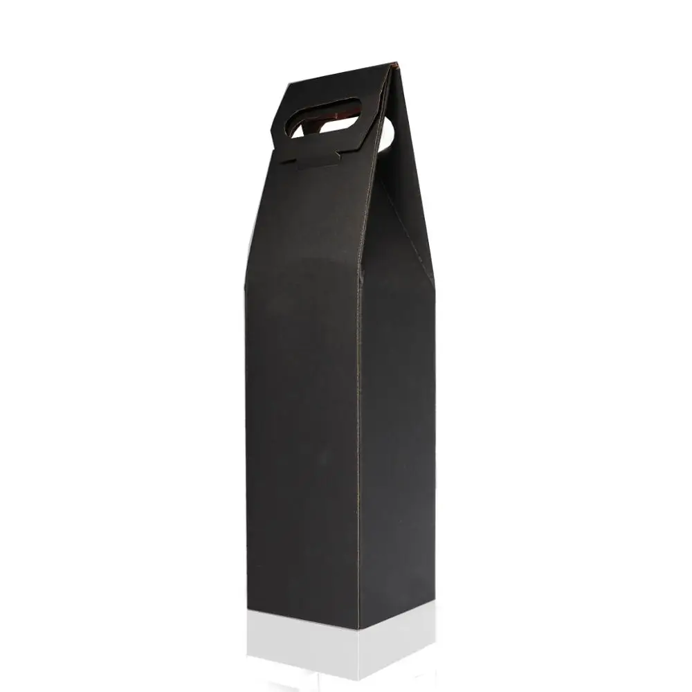 Black high-end luxury paper handle bottle wine kraft bag with window