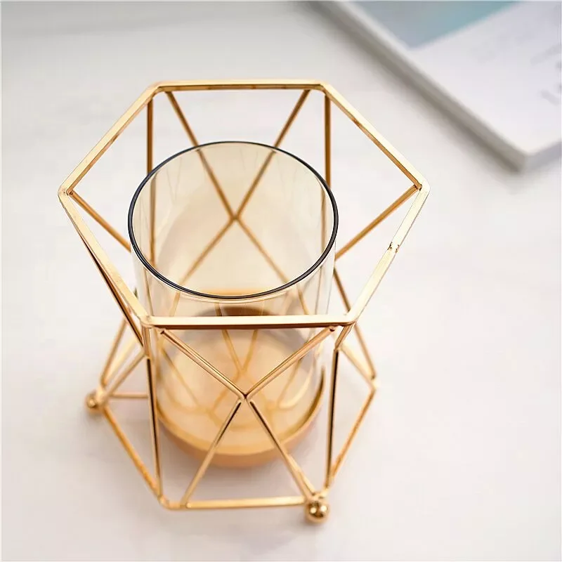 Light Luxury Living Room Metal vase with glass Dining Table Wedding metal nordic flower vase