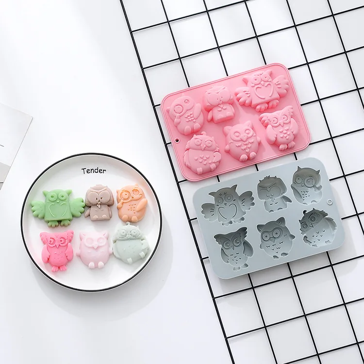 6 Cavities Owl Shape Silicone Cake Mold Kids Cartoon Animal Charater Candy  Mould Silicone Ice Chocolate Mold