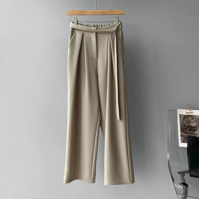 Pure color vertical sensory suit pants 2022 new spring high waist slimming wide leg casual trousers