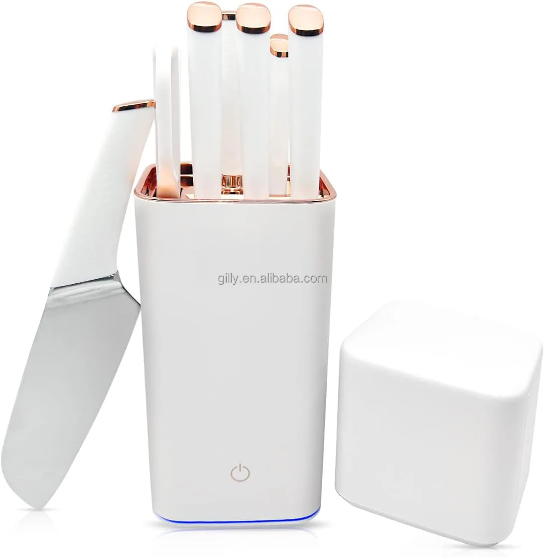 Smart Kitchen Knife Set with block6 pieces Stainless Steel knives Built-in sharpening rod. Smart Knife block keep cleaning and