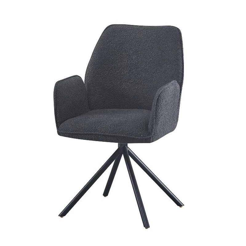 Teddy fabric seat dining chair with arms and  memory swivel 180 degree metal base
