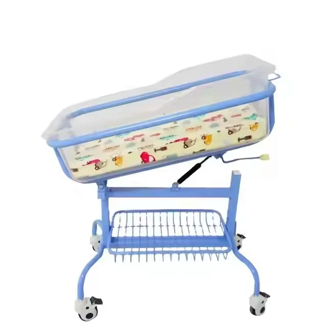 Hospital Clinical Medical Mobile Baby Cot Cribs Bed Tray Hospital Cribs for Sale with Plastic Carton Shanghai Stainless Steel