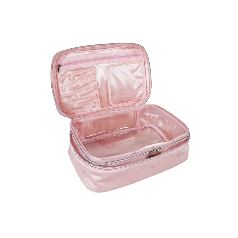 Double Layer Travel Makeup Bag Portable Cosmetic Bag with Divider Organizer Case for Storage Make up Large Capacity