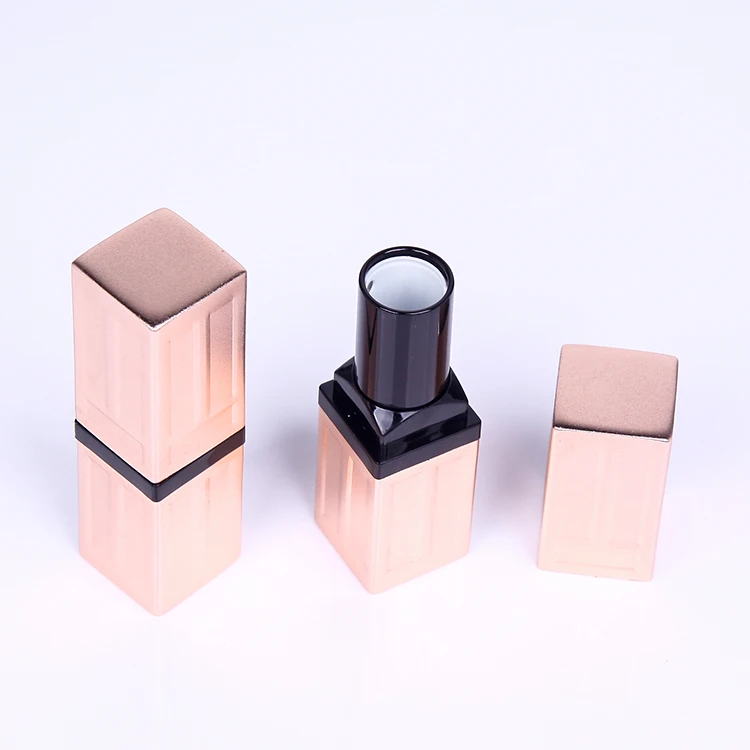 High end Aluminum metallic Makeup packaging square 3g matte gold lipstick container