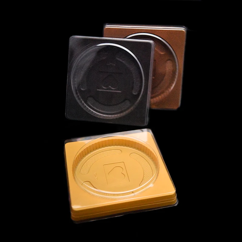 Customized transparent circular plastic food biscuit packaging box, acrylic triangular tiramisu cake container, circular lid