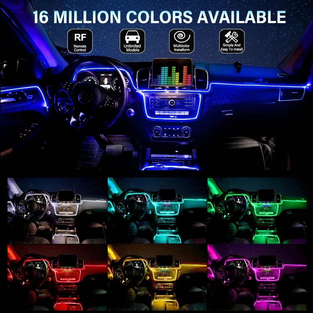 Многоцветный RGB салона окружающего света, звуковой активный функция и беспроводной синий зуб приложение управления автомобиля светодиодные полосы света