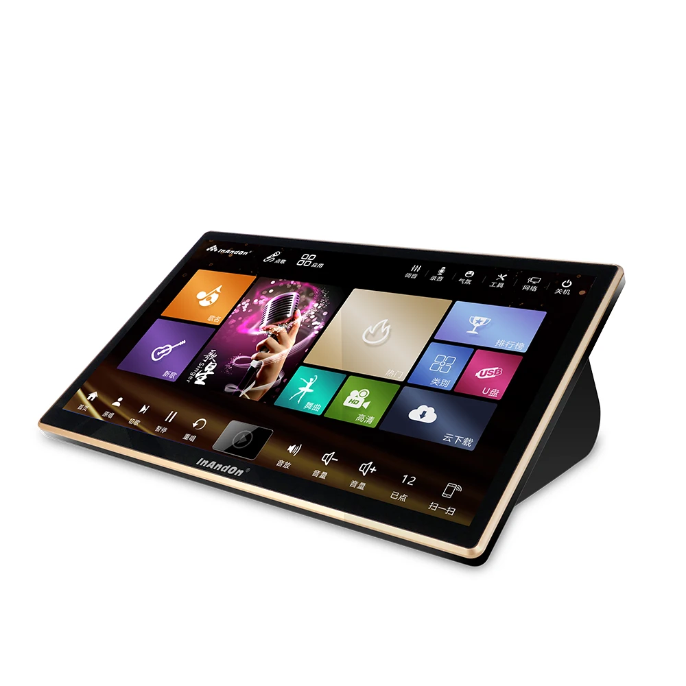 18.5' InAndOn Chinese Karaoke Machine Touch Screen 2TB Black Gold Juke Box Karaoke Player WiFi KTV Professional Karaoke System