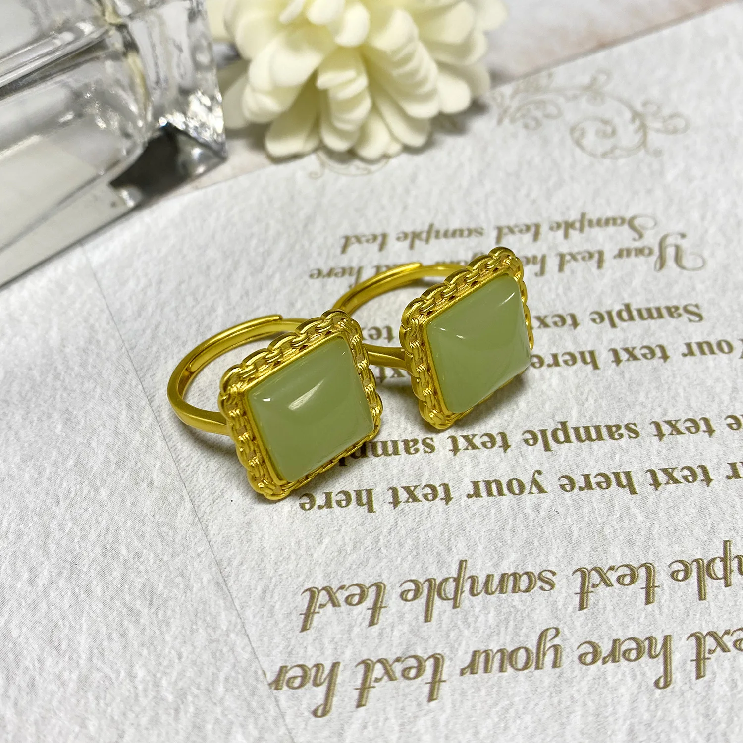 jade ring gold plated female index finger ring with high chain pair ring jewelry palace style country tide