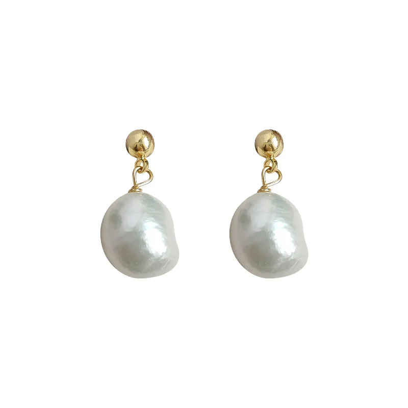 korean 925  dainty sterling silver classic vintage fashion jewelry stud irregular pearl dangle earrings