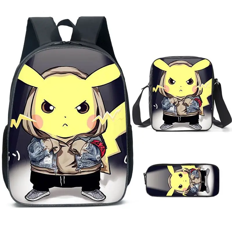 Mouse Pikachu Bag Backpack Student School Bag for Girl Boys Bookbag Children Custom Satchel School 3Pcs Set Backpack