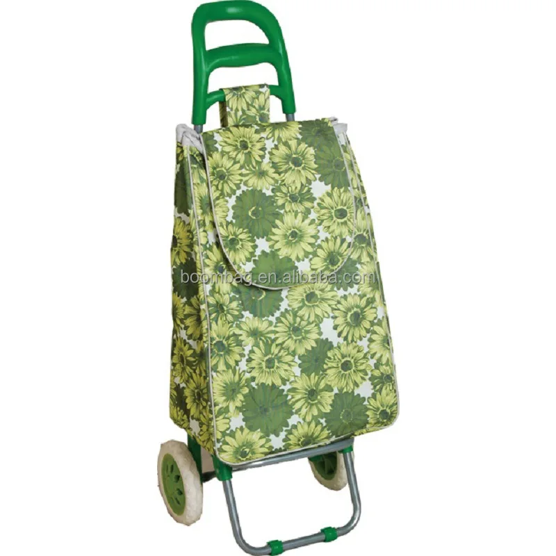 2 Wheeled Lightweight Floral Printed Reusable Folding Shopping Trolley Luggage Cart Grocery Bag