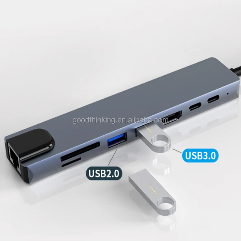 100M RJ45 port USB 3.0 PD 100W Fast charge TF SD 4k TV for hdmi 8 in 1 type c usb hub with gigabit ethernet 8 port