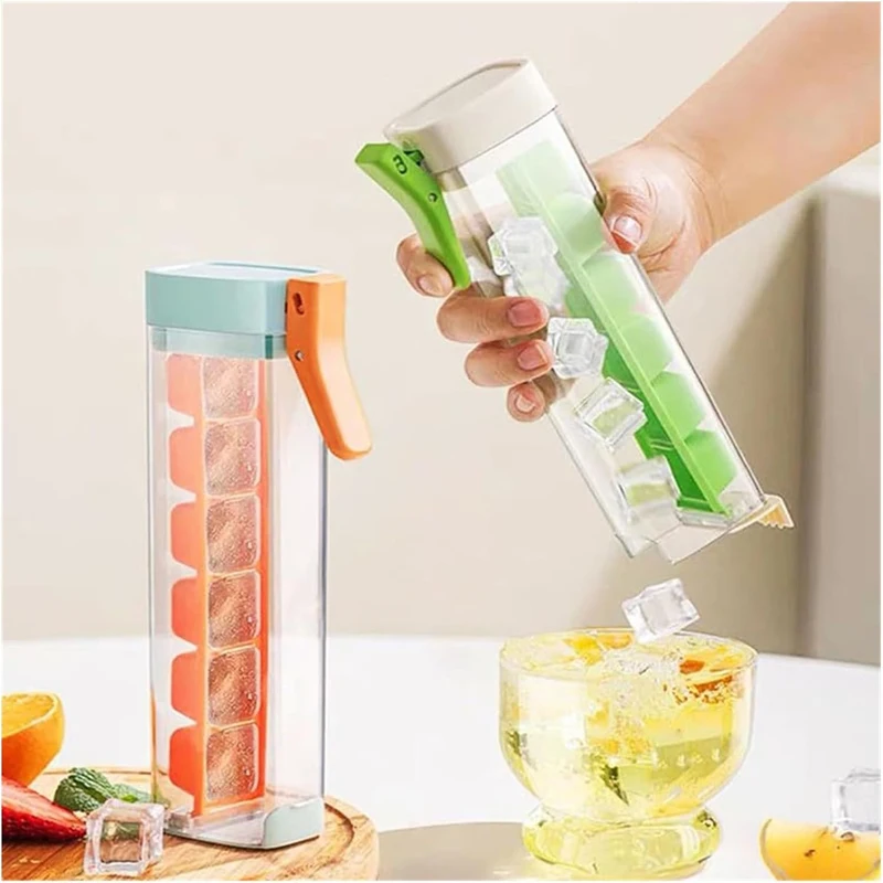Easy Release Ice Cube Tray for Tumbler Cup Reusable 6 Cavity Ice Mold with Lid for Freezer One-hand Release