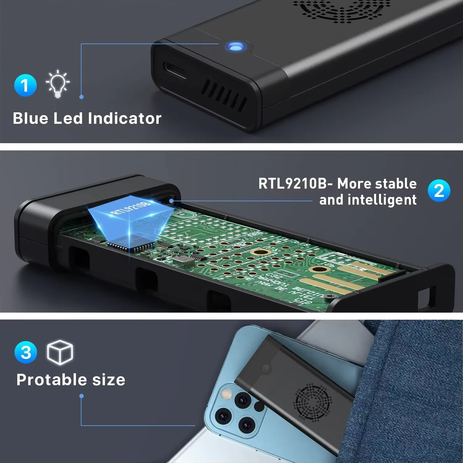Factory Built-in Fan Cooling Dissipation M.2 USB 3.1 To Mobile Hard Disk Box NVME/NGFF 2 In 1 Dual Protocol External Solid State