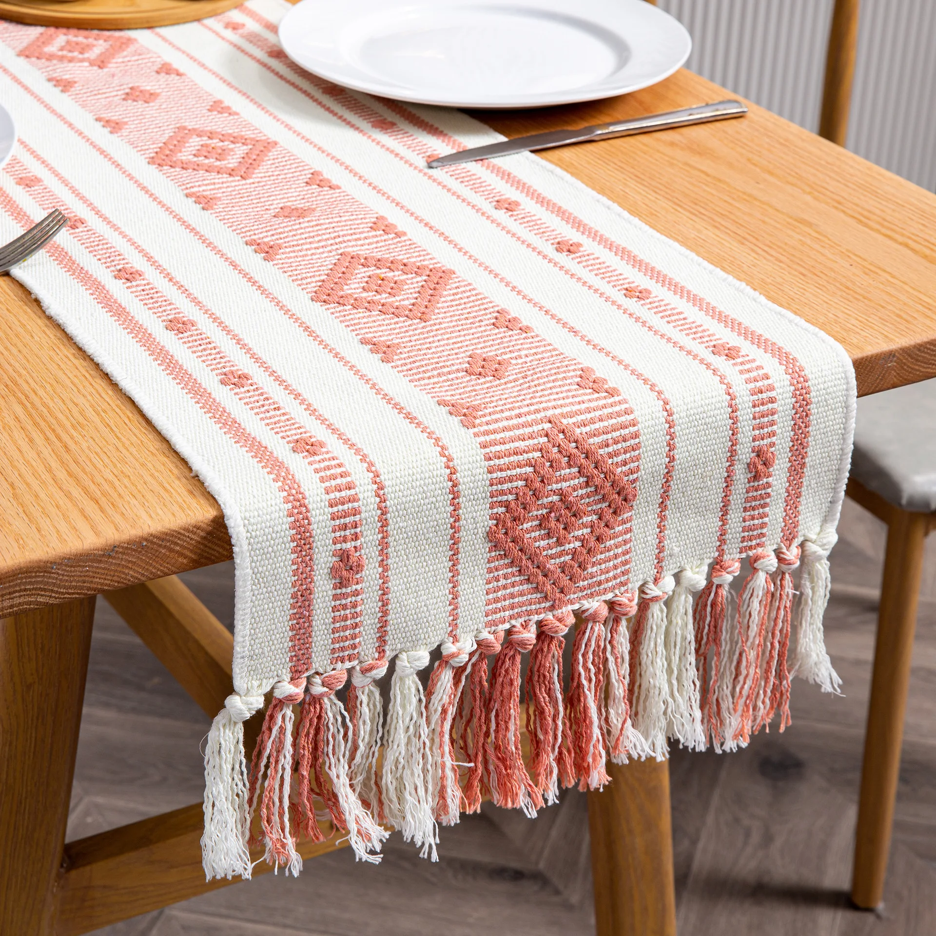 Buti Cotton flax tassel table runner country strip table runner decoration festival wedding table runner