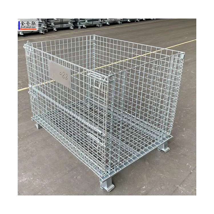 Heavy Duty Pallet Cage Welded Wire Mesh Metal Foldable Container Box