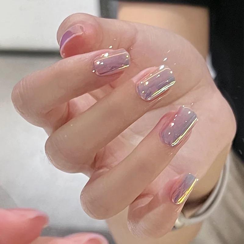 Almond French Tips Pattern Stick On Nails Natural Reusable Ease Wearable Daily False Nails Private Label Customized Fake Nails