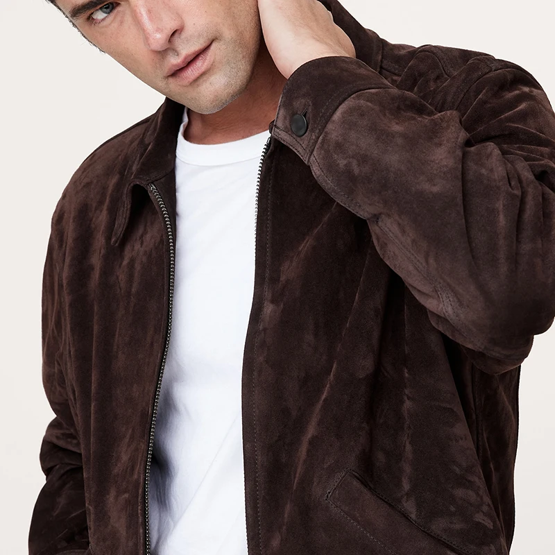 NAFA Customize Classical Hight Quality Casual Nubuck Suede Goat Skin Leather Jacket for Men Autumn Spring Wear