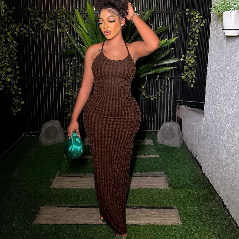 2023 Новое сексуальное длинное платье с открытой спиной для девушек, платье для танцев, повседневное модное однотонное женское платье с ремешком