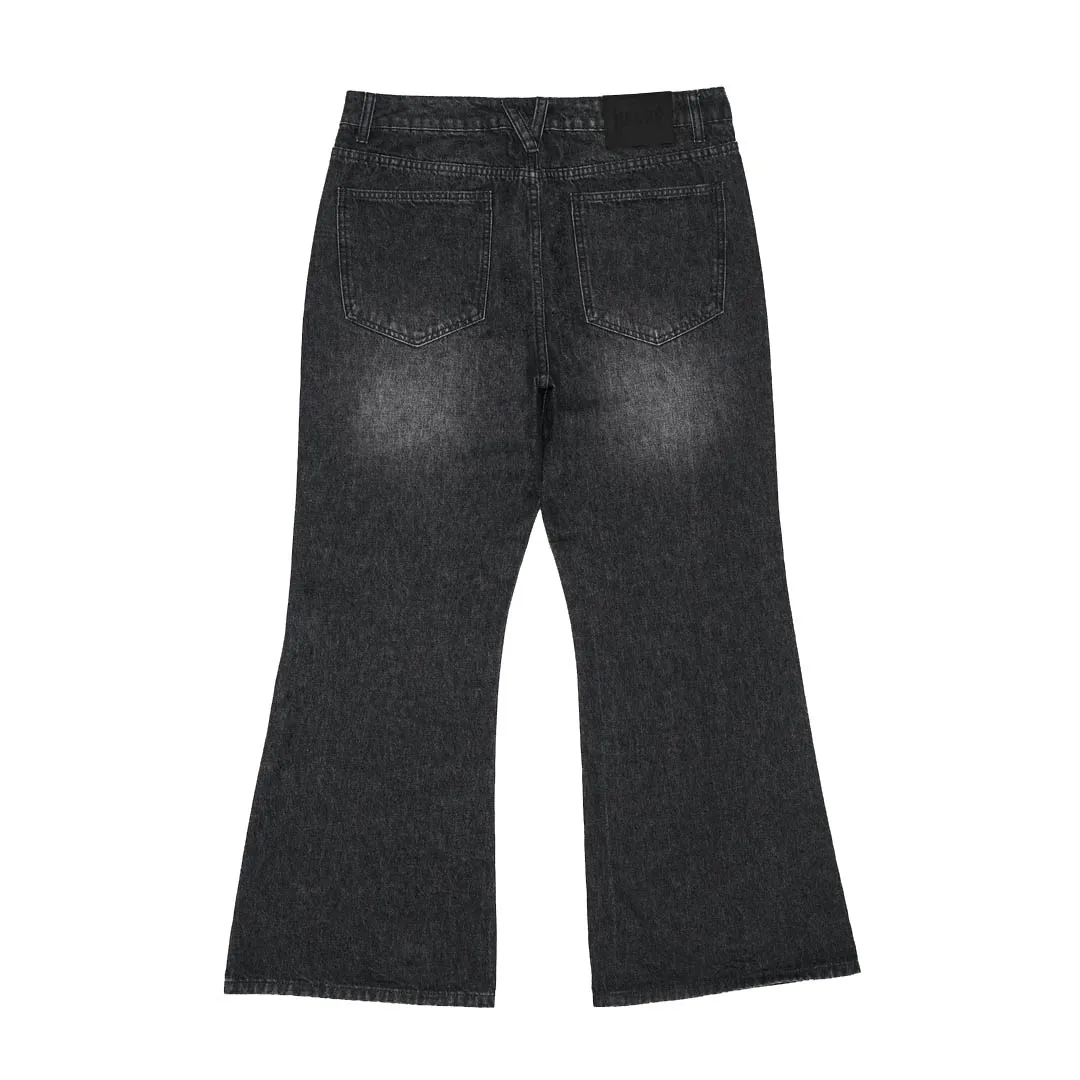 Custom Men Rivet Decoration Flare Washed Vintage Denim Baggy Jeans Pants