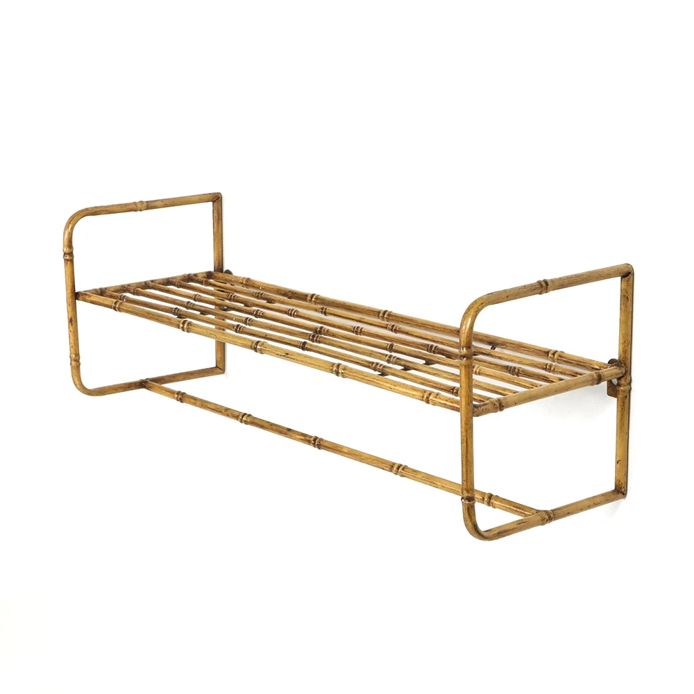 Rustic Retro Imitation Bamboo Tubes  Metal Floating Shelf Living Room Wall Mounted Shelf with Towel Bar