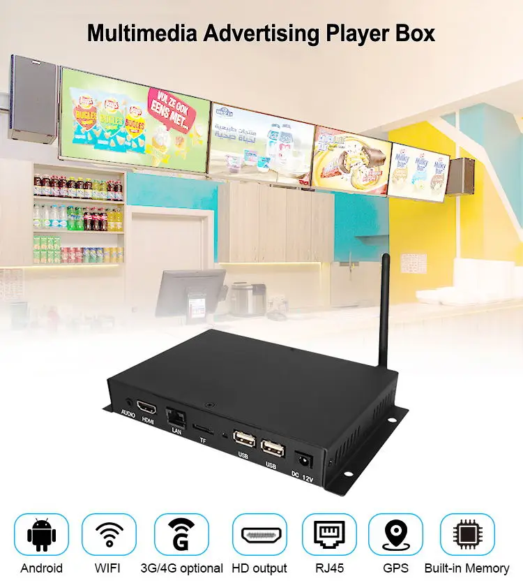4K Optional Media Player Digital Signage Advertising Tv Box Android Wifi Lan