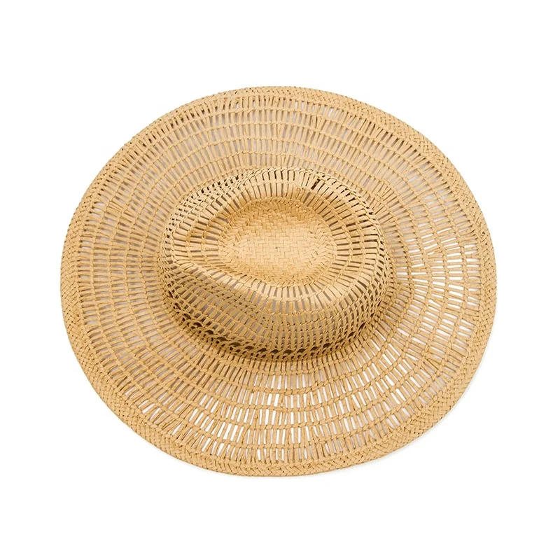 Summer Breathable Hollow Handwoven Split Weave Natural Panama Straw Hat Men