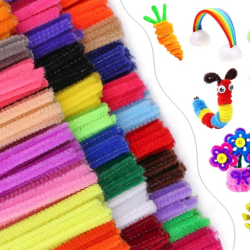 customized high quality colorful pipe cleaners 450pcs fluffy chunky craft pipe cleaners pink yellow DIY cartoon chenille stem